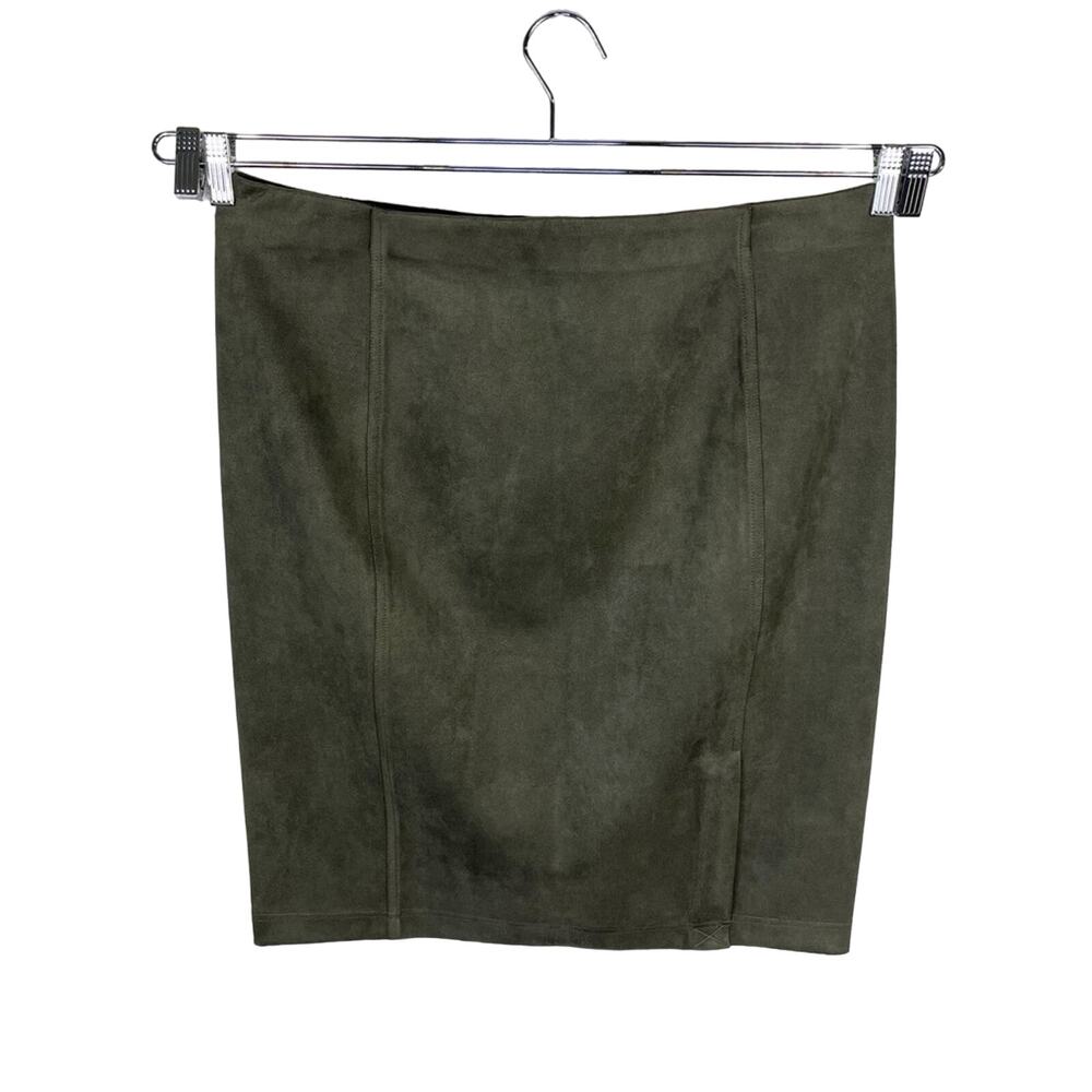 NWT PREMISE | Green Faux Leather Suede Front Slit Pencil Skirt